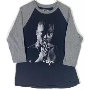 2Pac T-Shirt Mens Large Crew Neck Tee Raglan 3/4 Sleeve Tupac 90s Rap Hip Hop